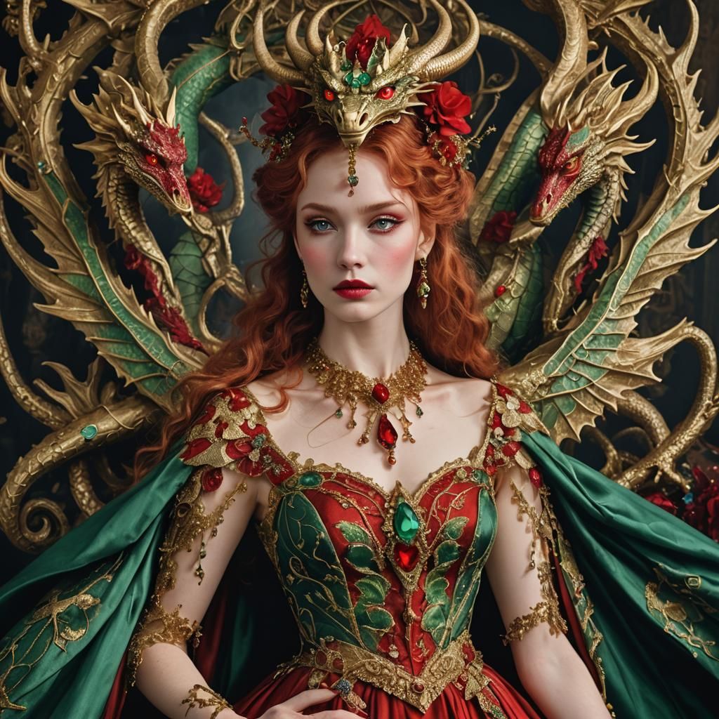 High Fantasy Portrait: Red-Haired Woman with Dragon Wings