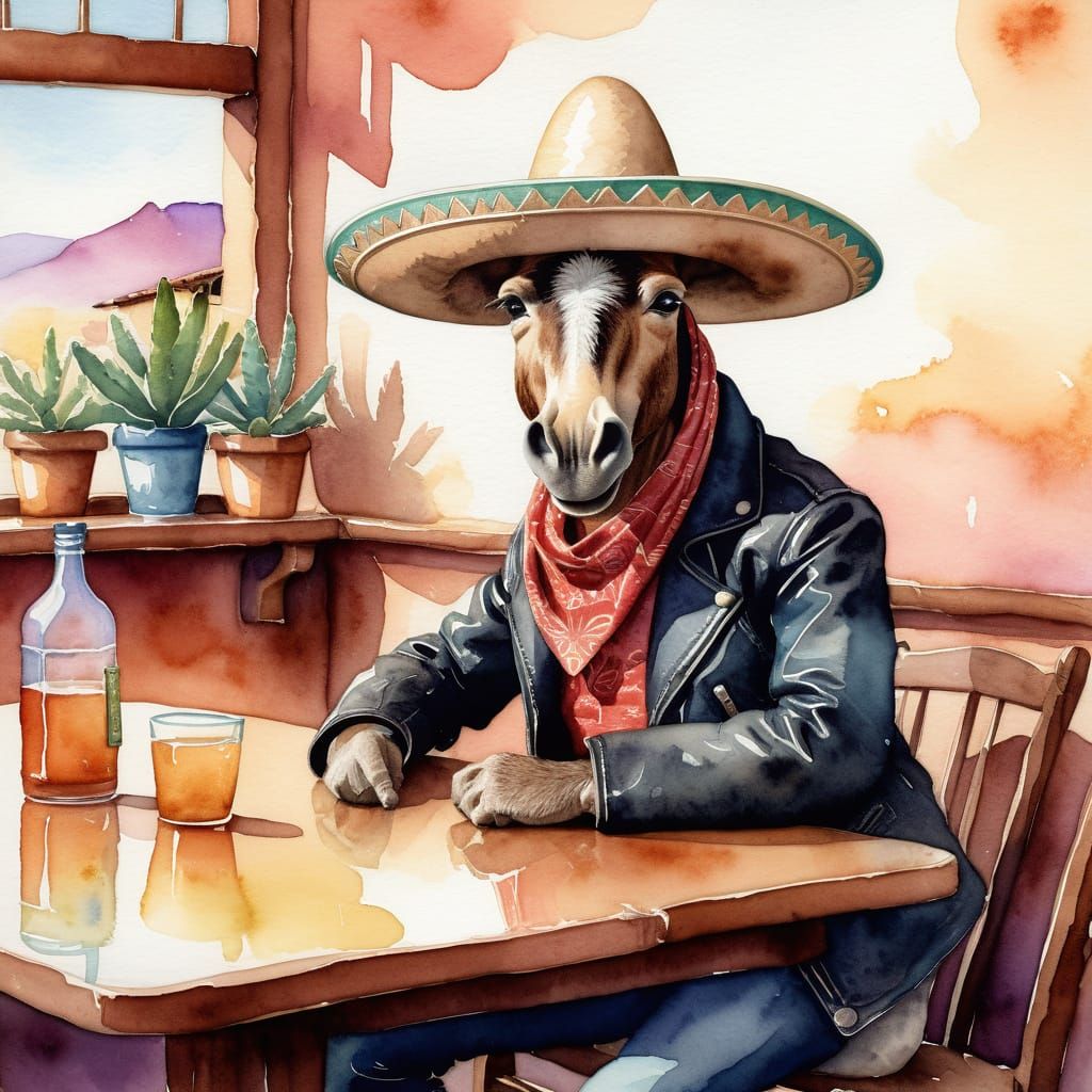 Mule in Sombrero: Storybook Illustration