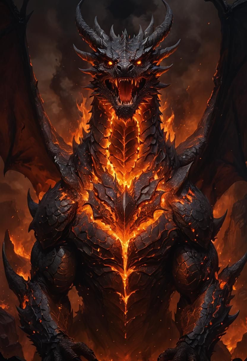 Dragon of Destruction in Smoldering Landscape