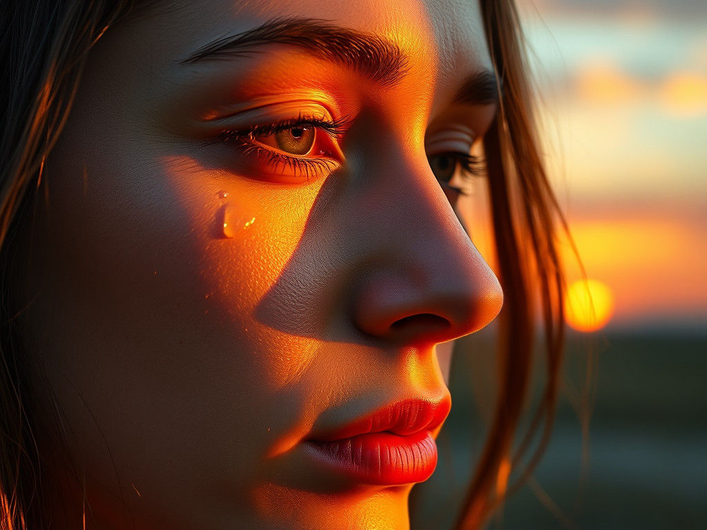 Woman Crying in Sunlight: Emotive Digital Portrait