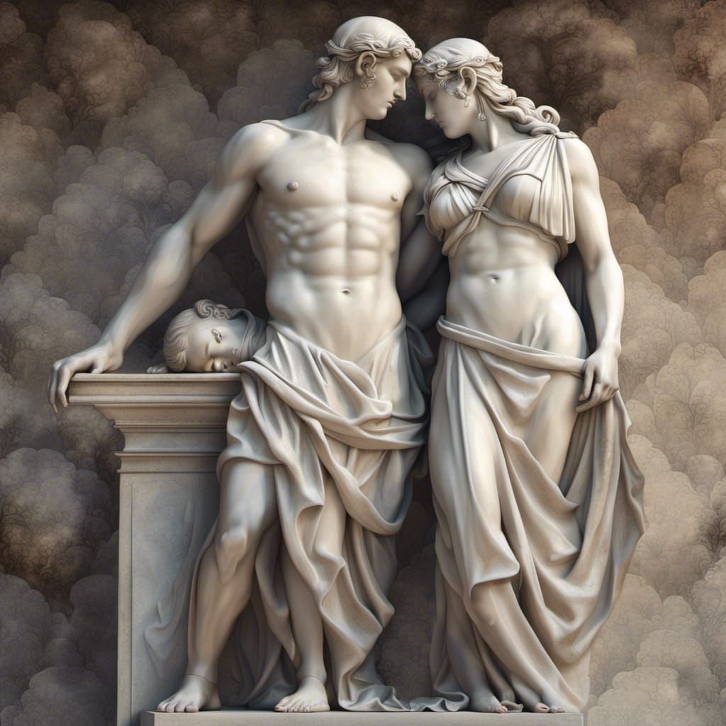 Lovers Embrace: Classical Greek Marble Statue