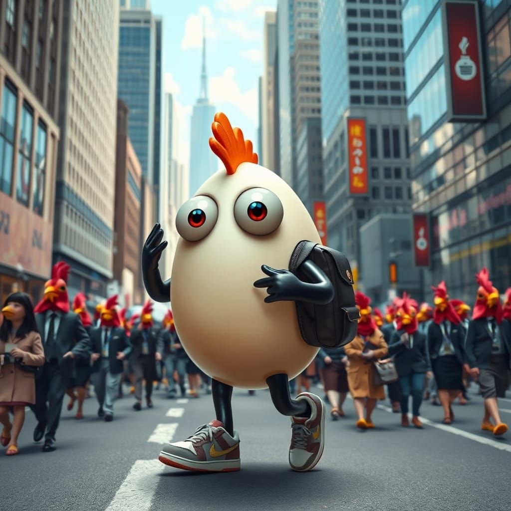 Anthropomorphic Egg Explorers City Streets