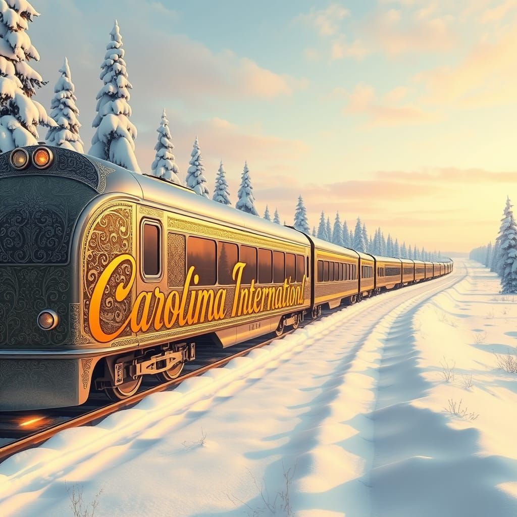 Luxurious Snow Train in Art Nouveau Style