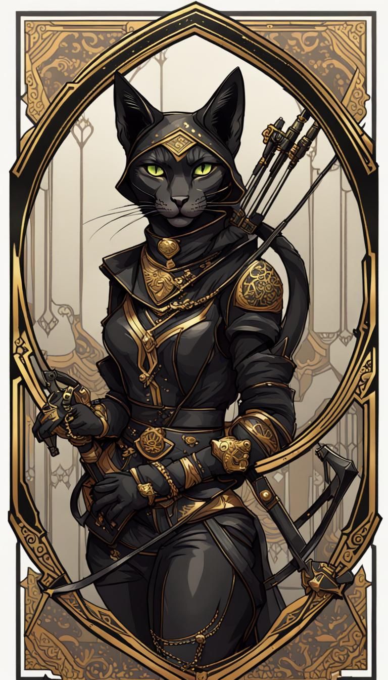 Smirking Tabaxi Thief in Art Nouveau Style