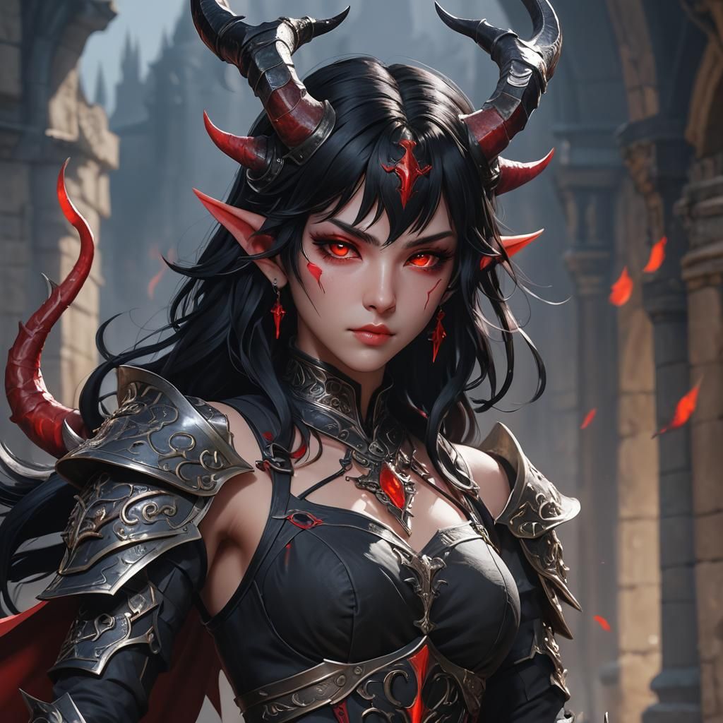 Tiefling Mage Knight in 3D Anime Style