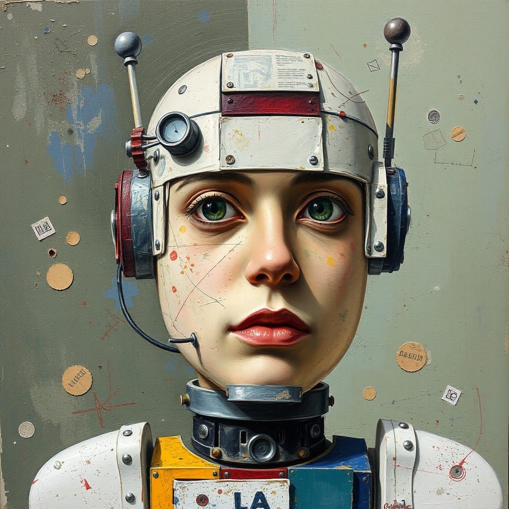 Scrap Robot Portrait in Mixed Media Collage