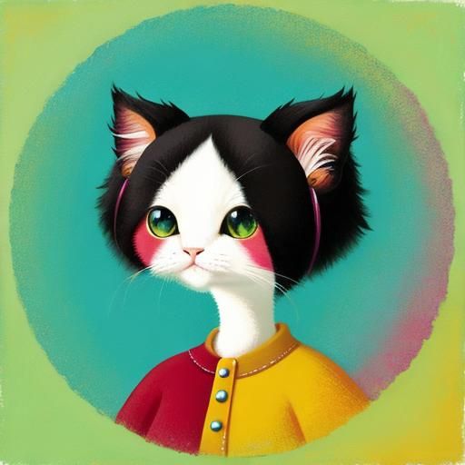 Cute Folk Art Whimsical Pastel Impasto Illustration