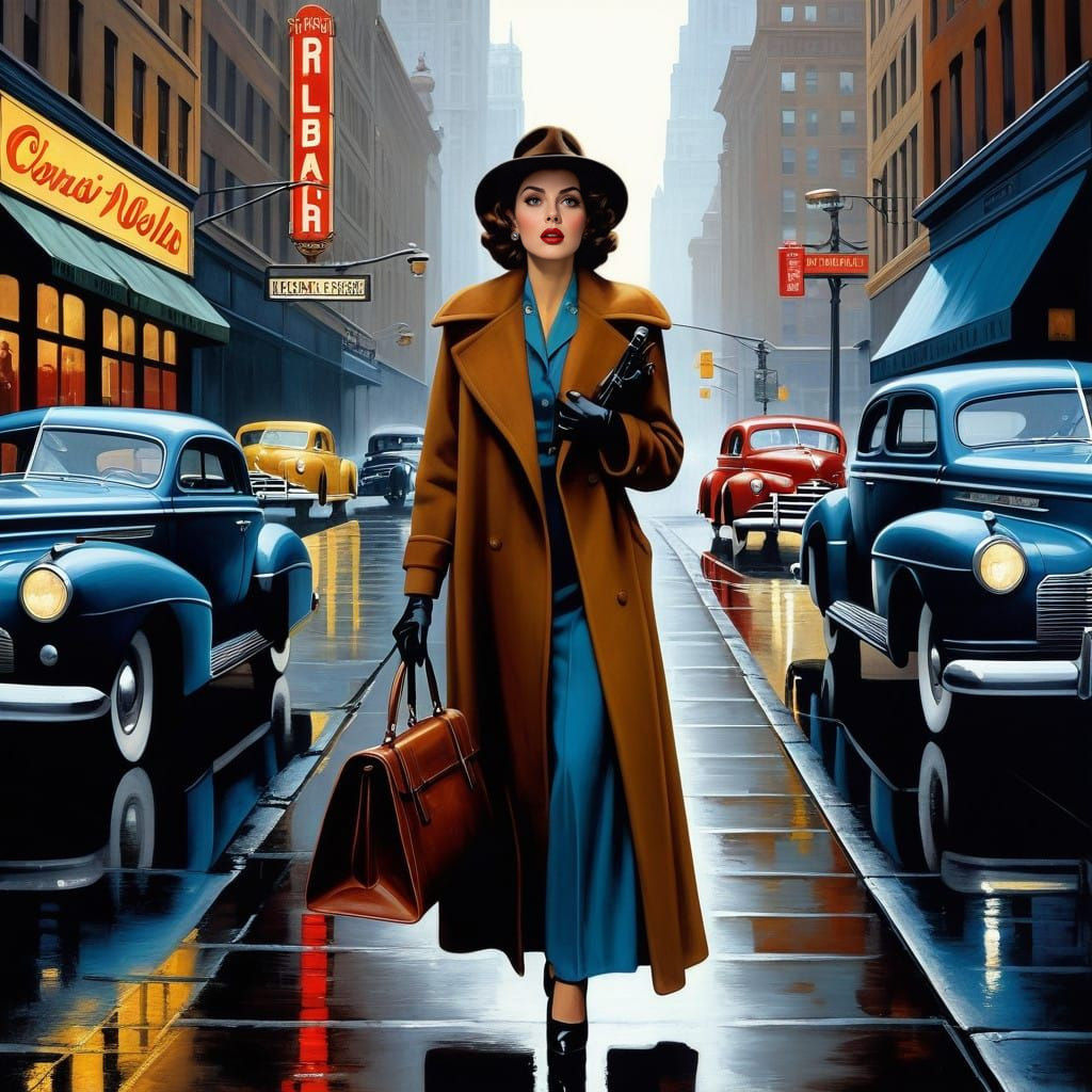 Frightened Woman in Vintage City Street