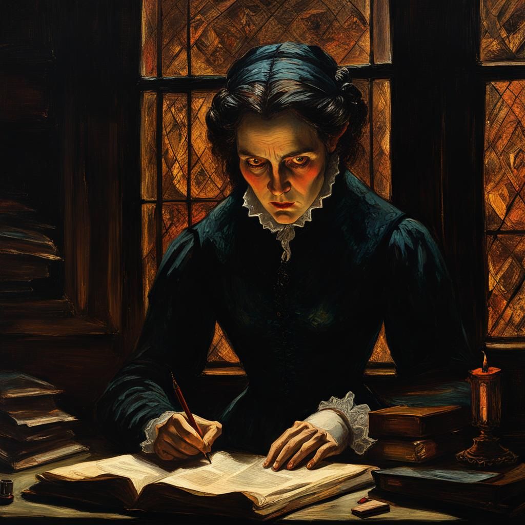 Mary Wollstonecraft Shelley working on her Frankenstein Manuscript