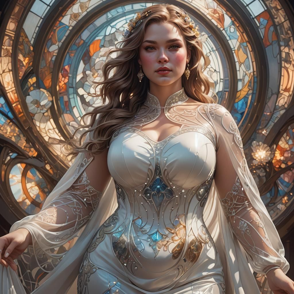 Plus Size Model in Transparent Dress: Digital Art Portrait