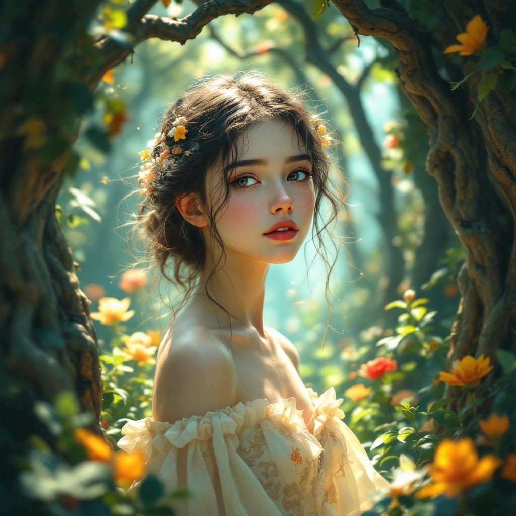 Mystical Girl in Vibrant Dreamlike Environment
