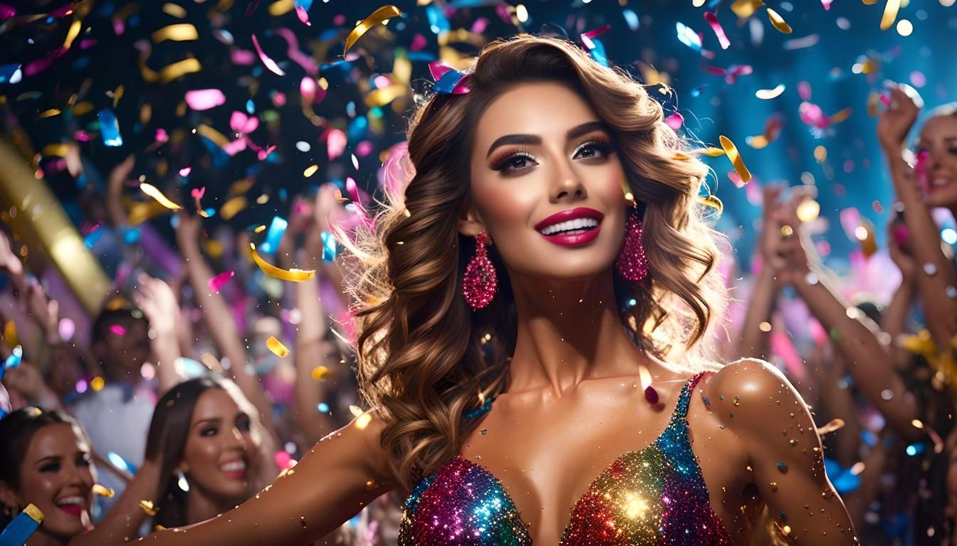 Beauty Pageant Dancer in Confetti Rain