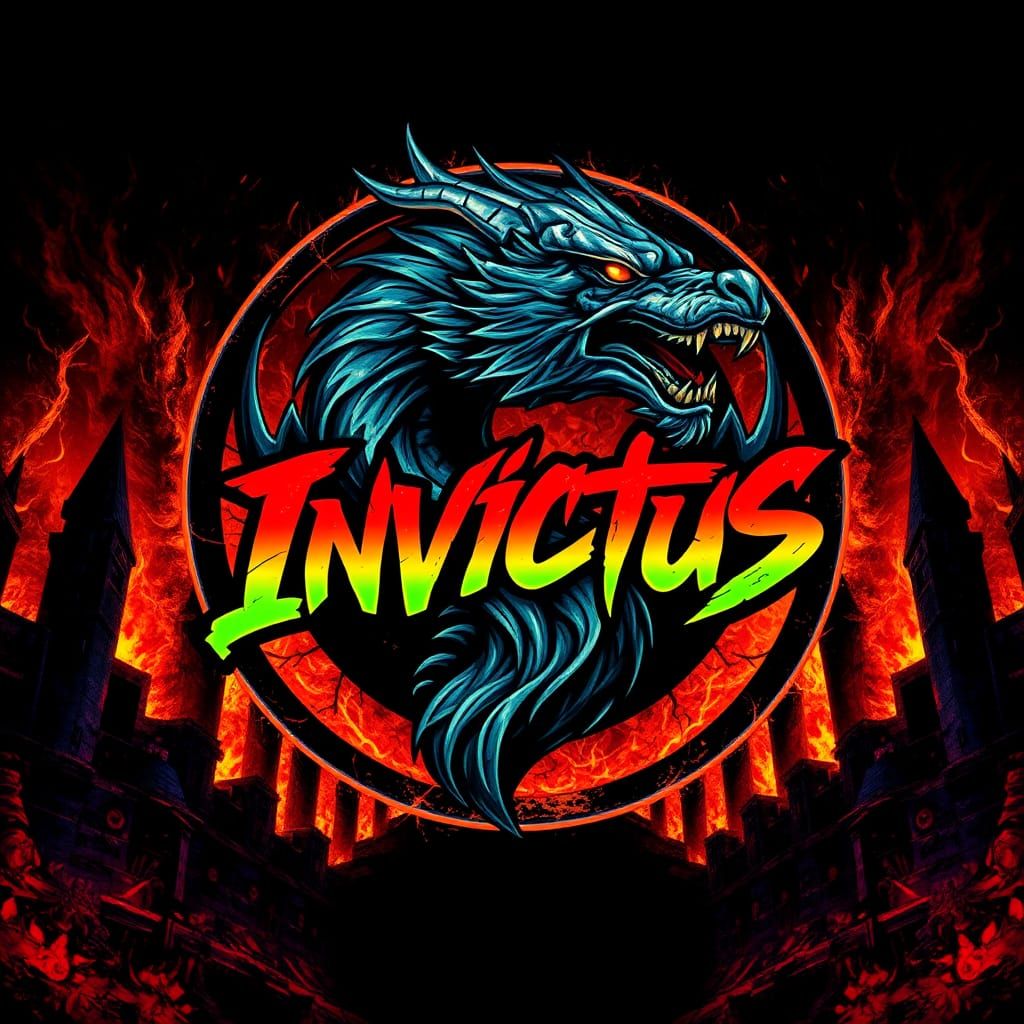 Dragon Logo with Fiery Backdrop in Neon Futurism