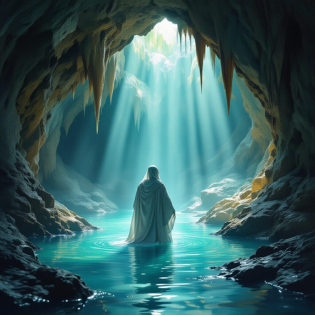 Monk Meditates in Cave with Soft Light