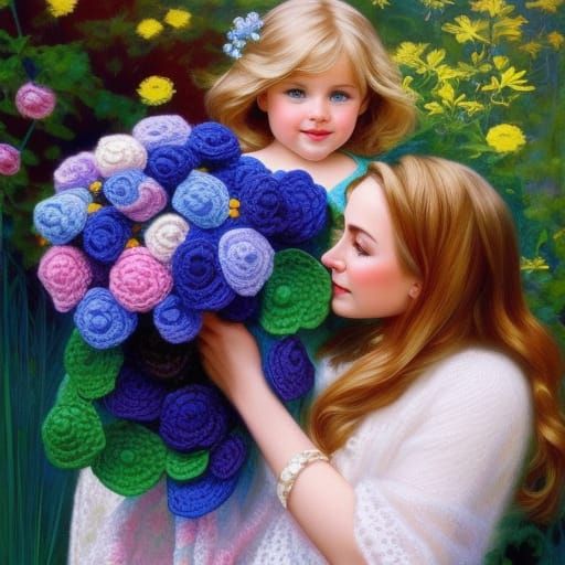 Mother and Baby in Flower Garden Portrait