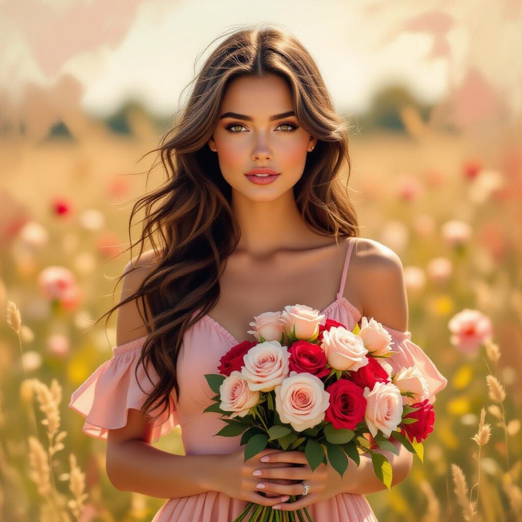 Josephine Langford Portrait with Roses in Dreamy Style