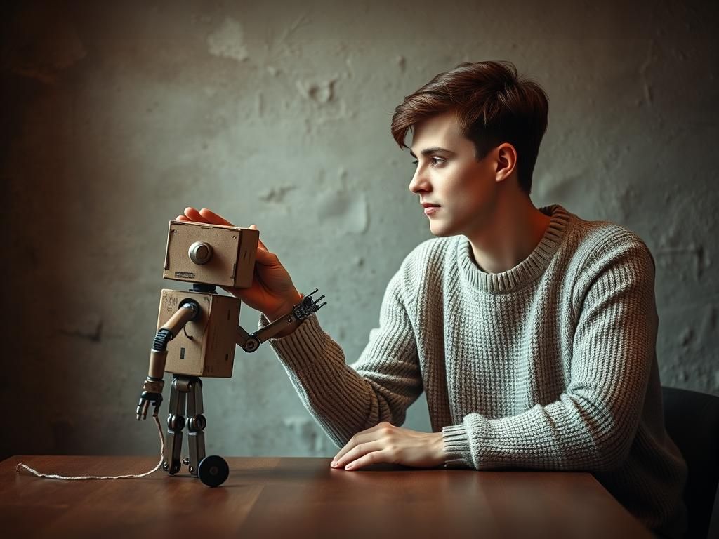 Man and Robot Share Ethereal Moment in Steampunk Style