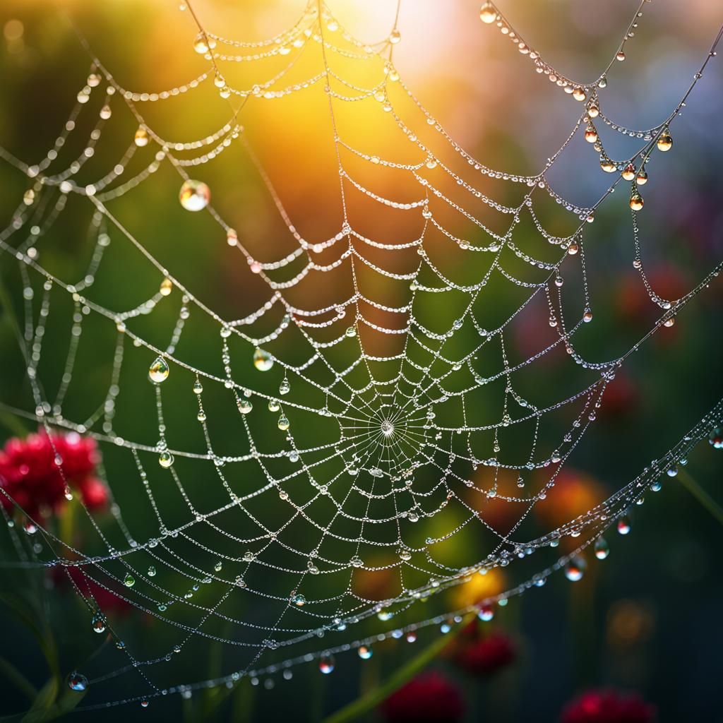 Dew-Kissed Spiderweb: Hyperrealistic Splash Art