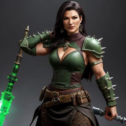 Strong Female Orc Warrior with Spiked Mace