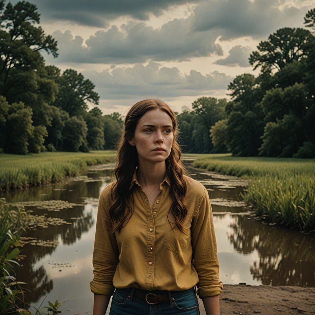 Southern Lady Amidst Golden Hues and Blues