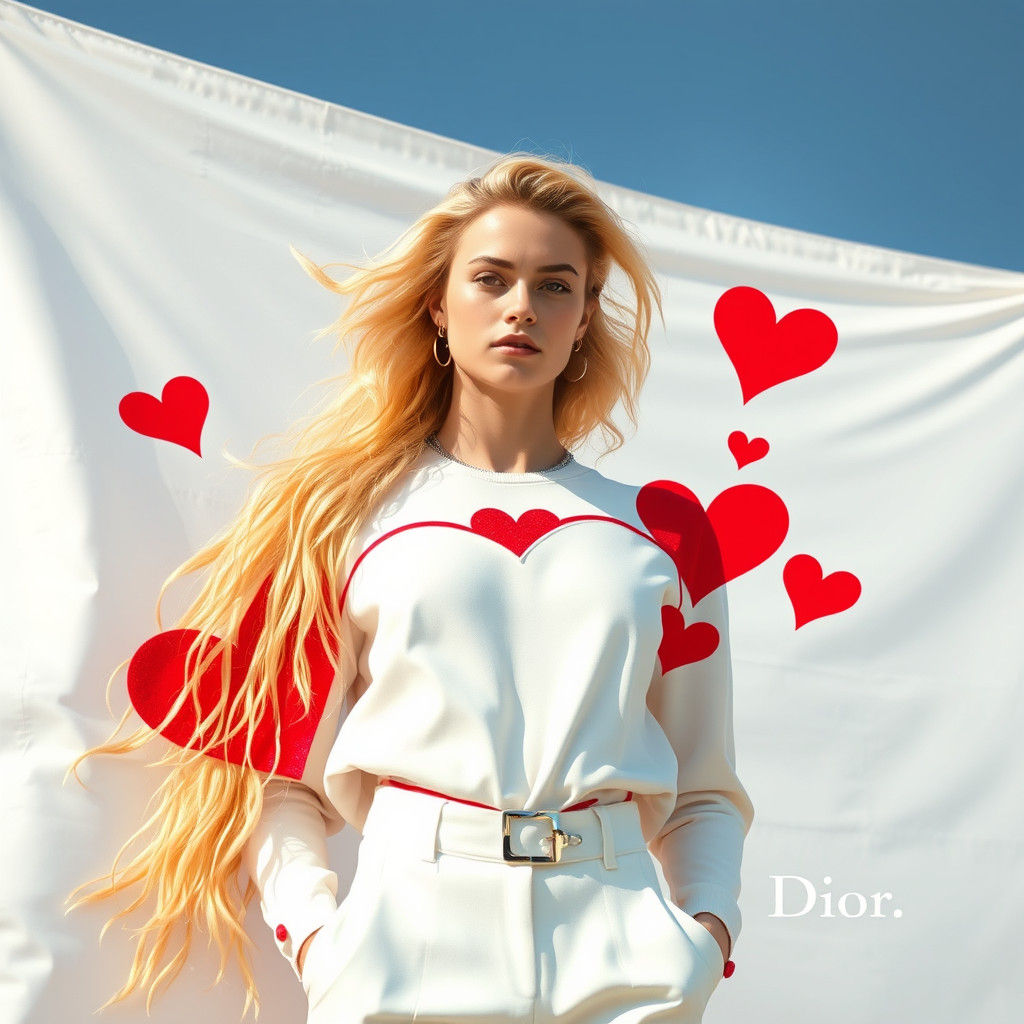 Dior-Inspired Fashionista with Red Heart Motif