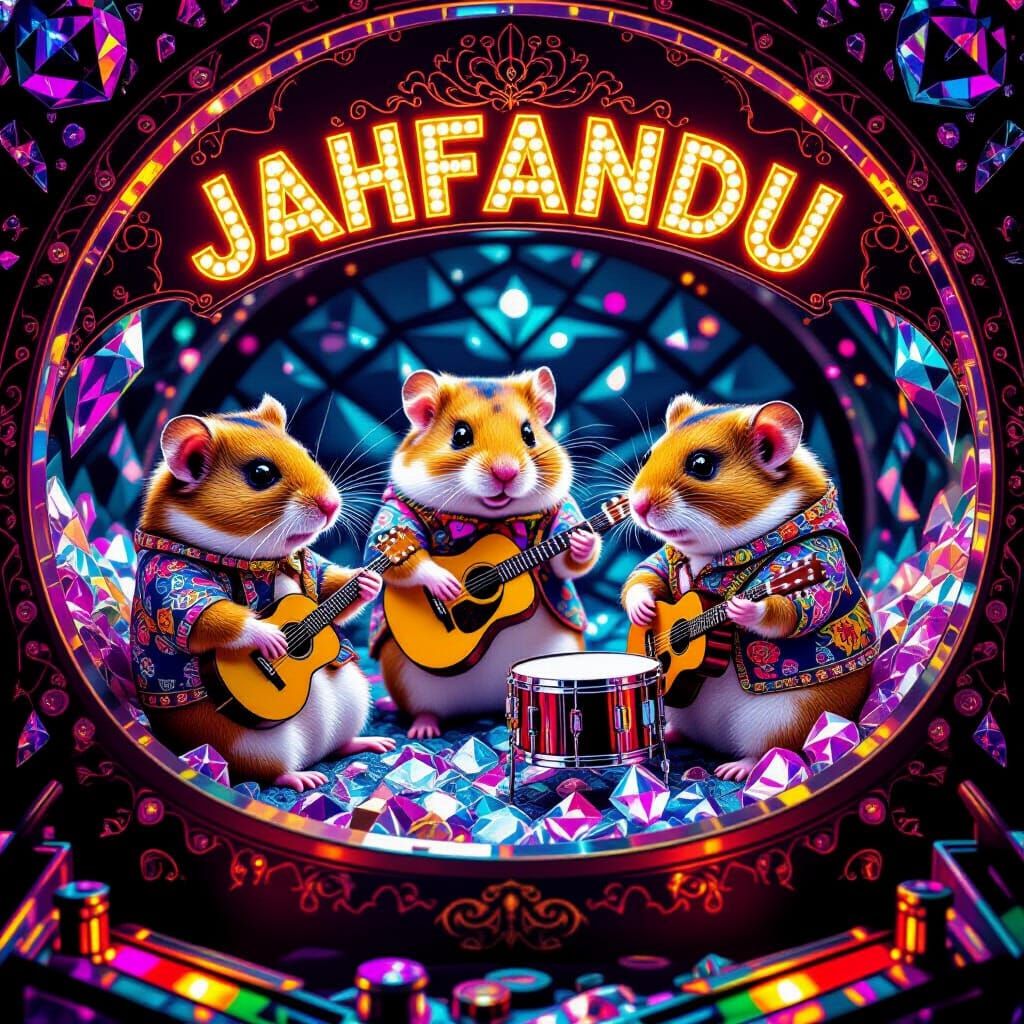 Hamster Reggae Band in Crystalline Burrow, Pre-Raphaelite St...