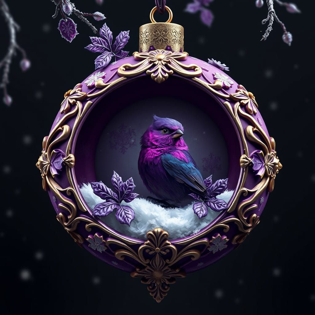 Hyperrealistic Christmas Ornament with Carved Snowflakes and...