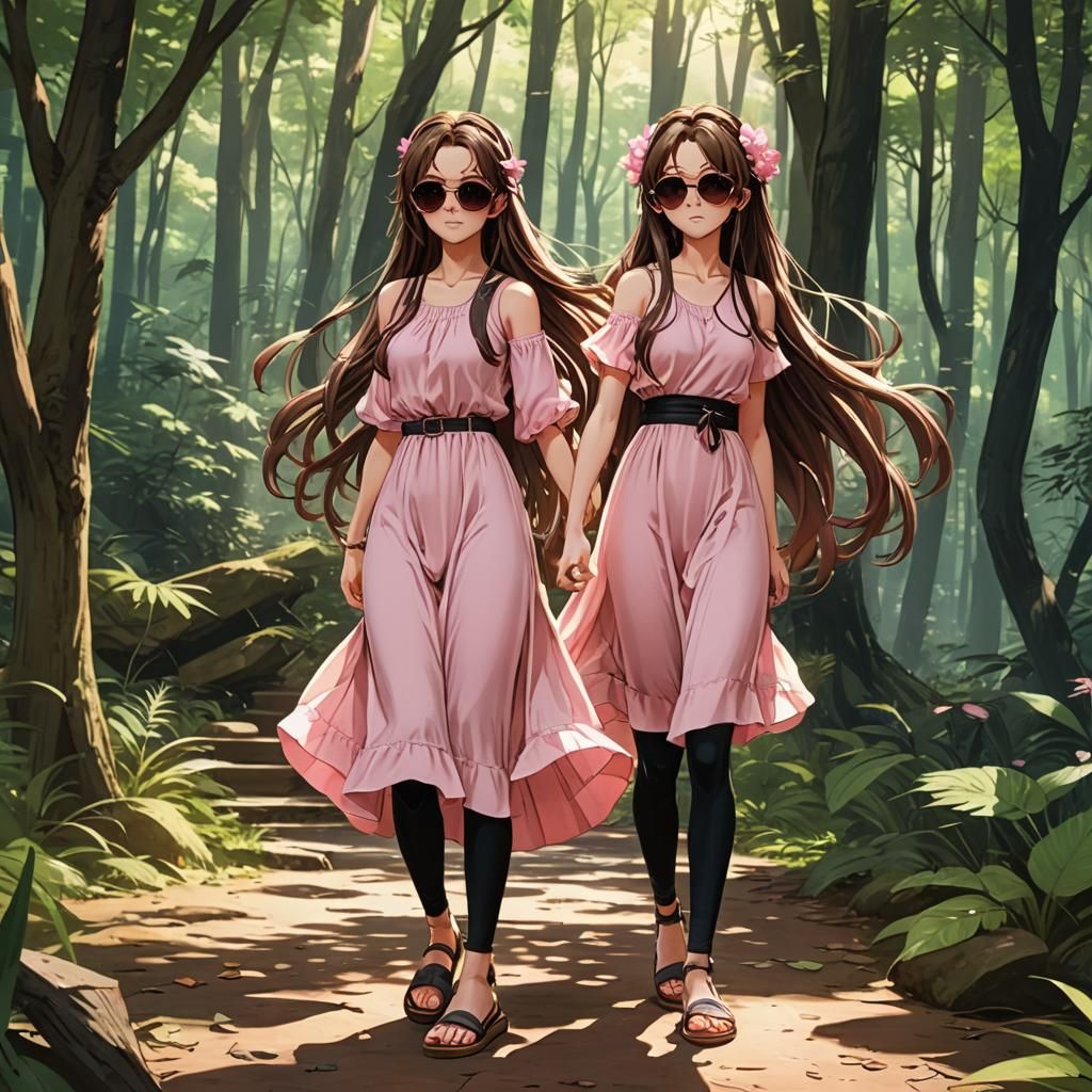 Anime Girl in Forest, Cel-Shaded Digital Art