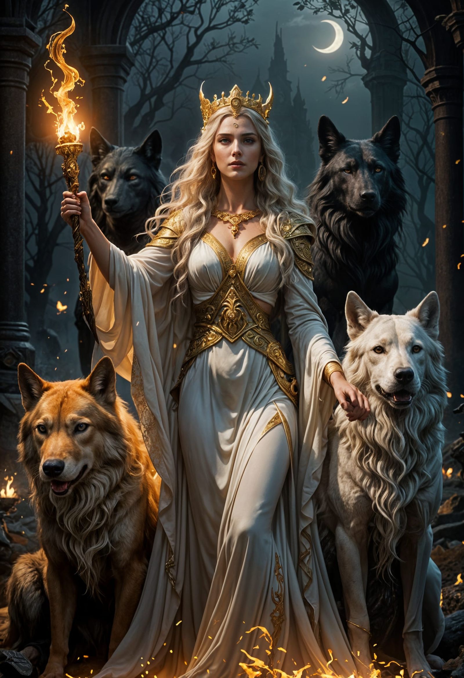 Hecate Goddess of Crossroads, Divine Cinematic Nightscape