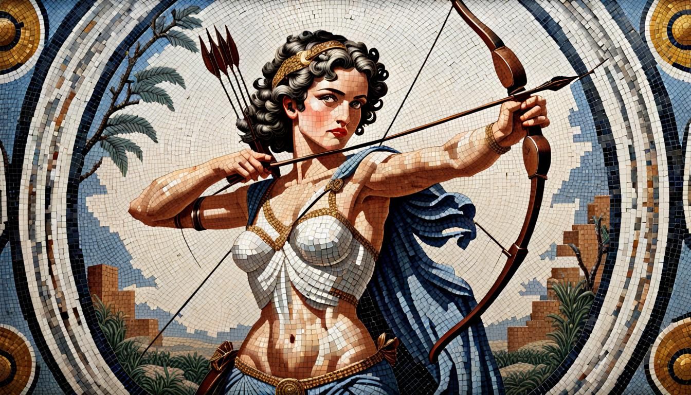 Diana the Huntress: Ancient Roman Mosaic in Pixel Art