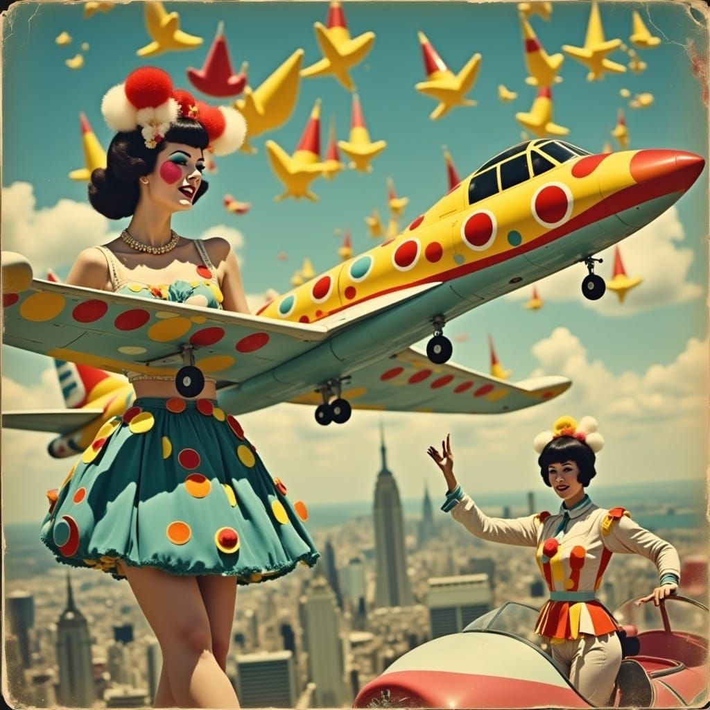 Carnival Clown with Jet Plane in Surreal Style