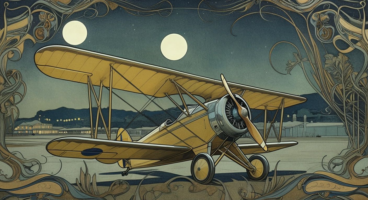 Art Nouveau Aerodrome Under Two Moons