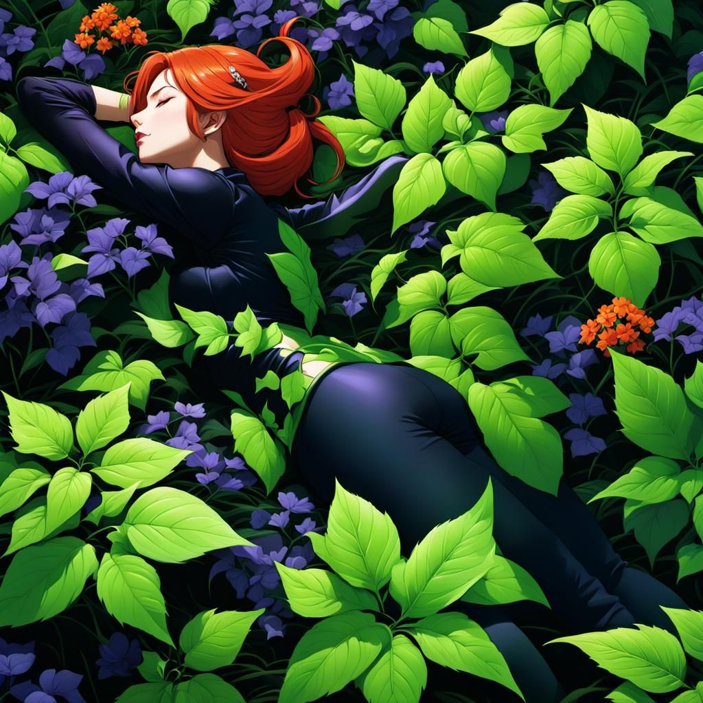 Poison Ivy Asleep in Dark Flower Field