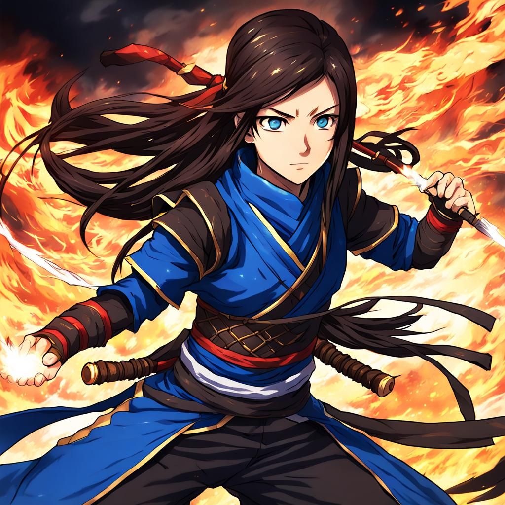 Anime Ninja Warrior with Fire and Lightning
