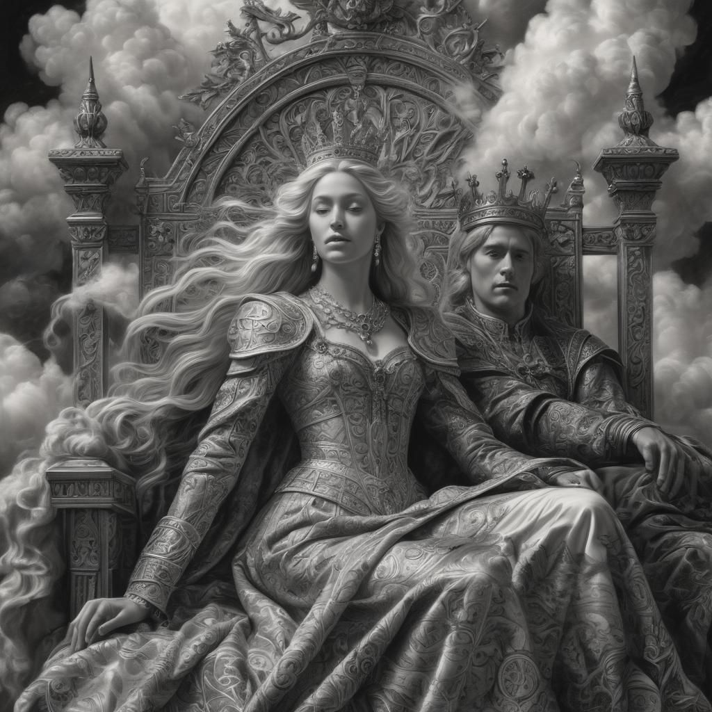 Regal King and Queen of Heaven Charcoal Drawing