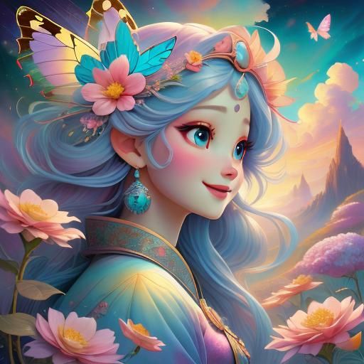 Butterfly Fairy Goddess in Hyperdetailed Digital Illustratio...
