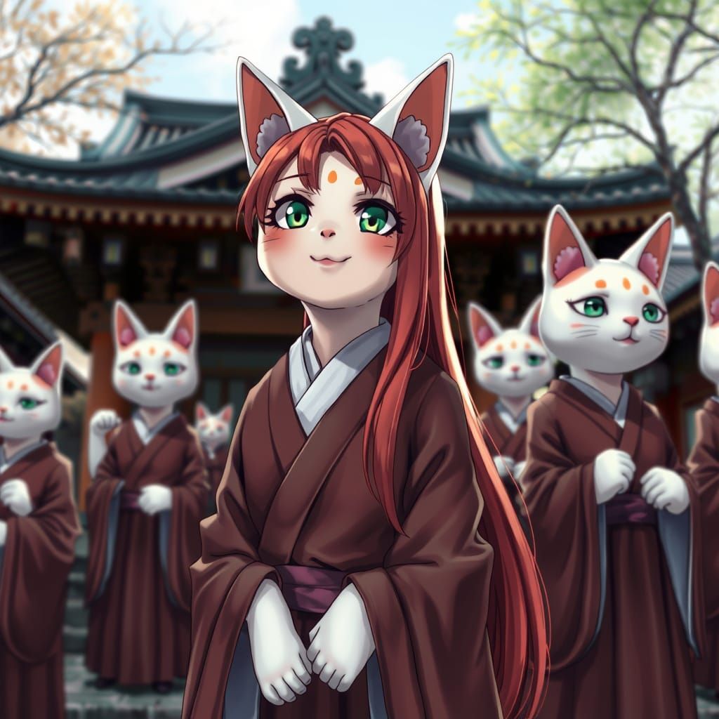 Japanese Cat-Girls Smile at Gotokuji Temple