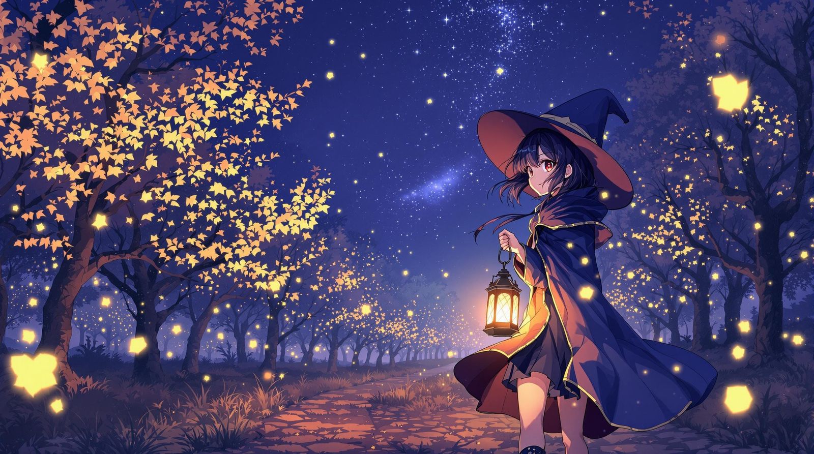 Serene Megumin Walks Under a Starry Sky