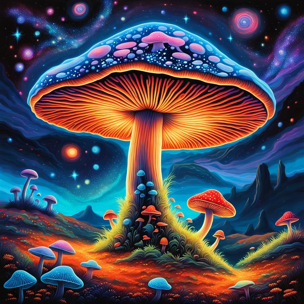 Cosmic Mushroom: Interstellar Wisdom in Stained Glass