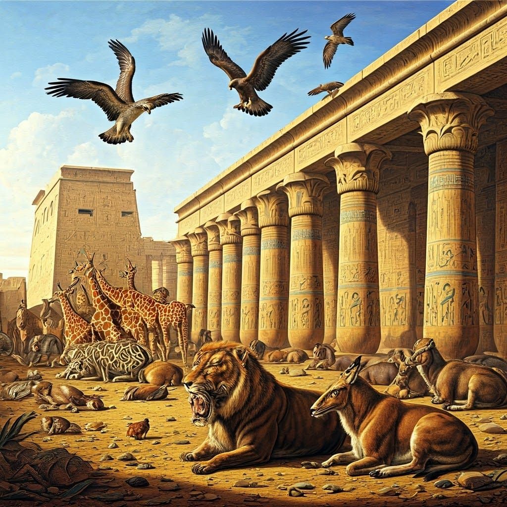 Birds of Prey Feast Among Ancient Egyptian Ruins