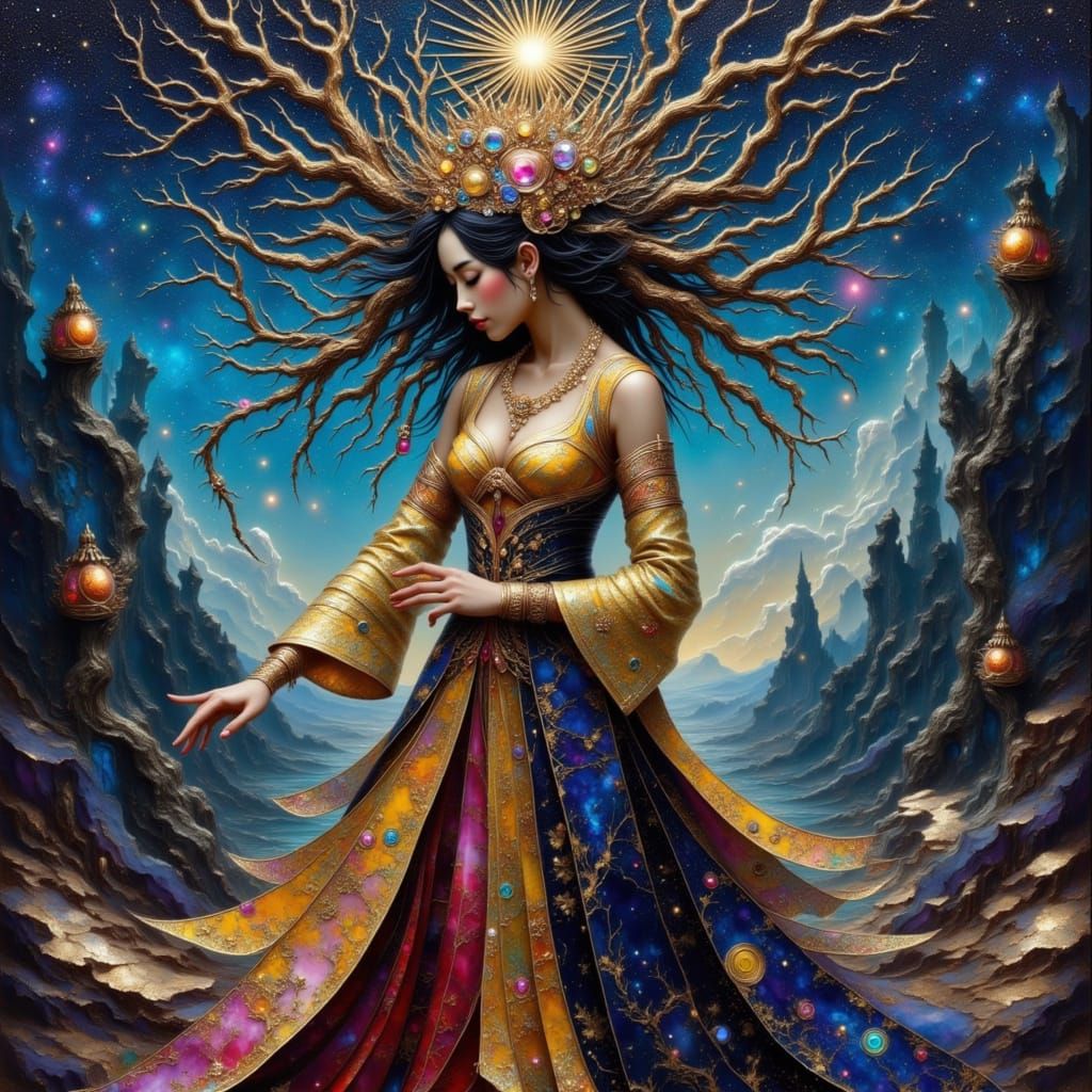 Hecate at Crossroads in High Fantasy Oil Painting