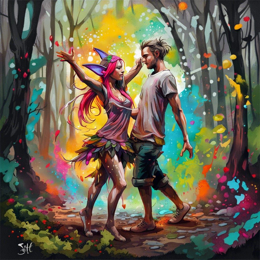 Fairy Elf Dance: Graffiti Art in Forest