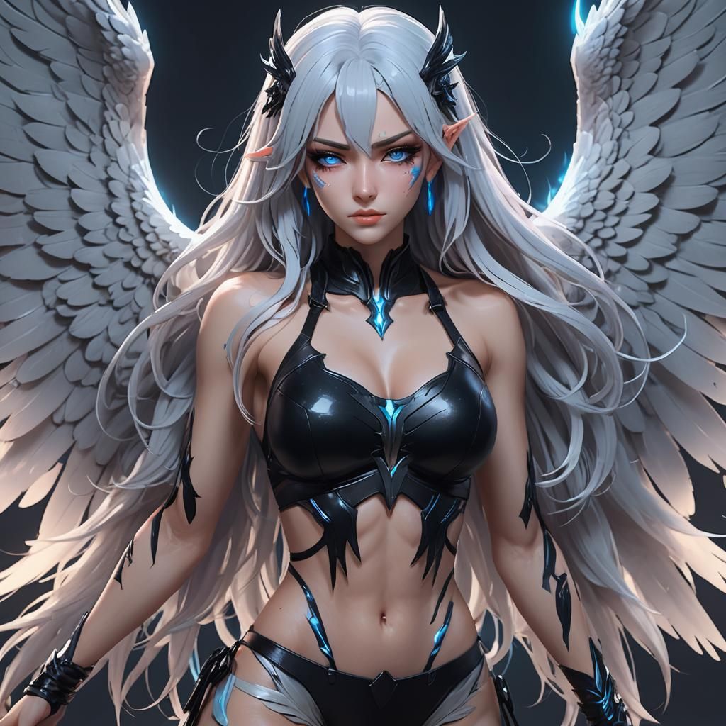 Dark Nordic Archangel in 3D Anime Art