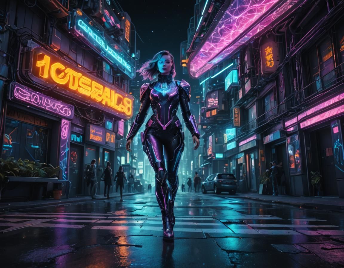 Vibrant Cosmic Cityscape in Holographic Style