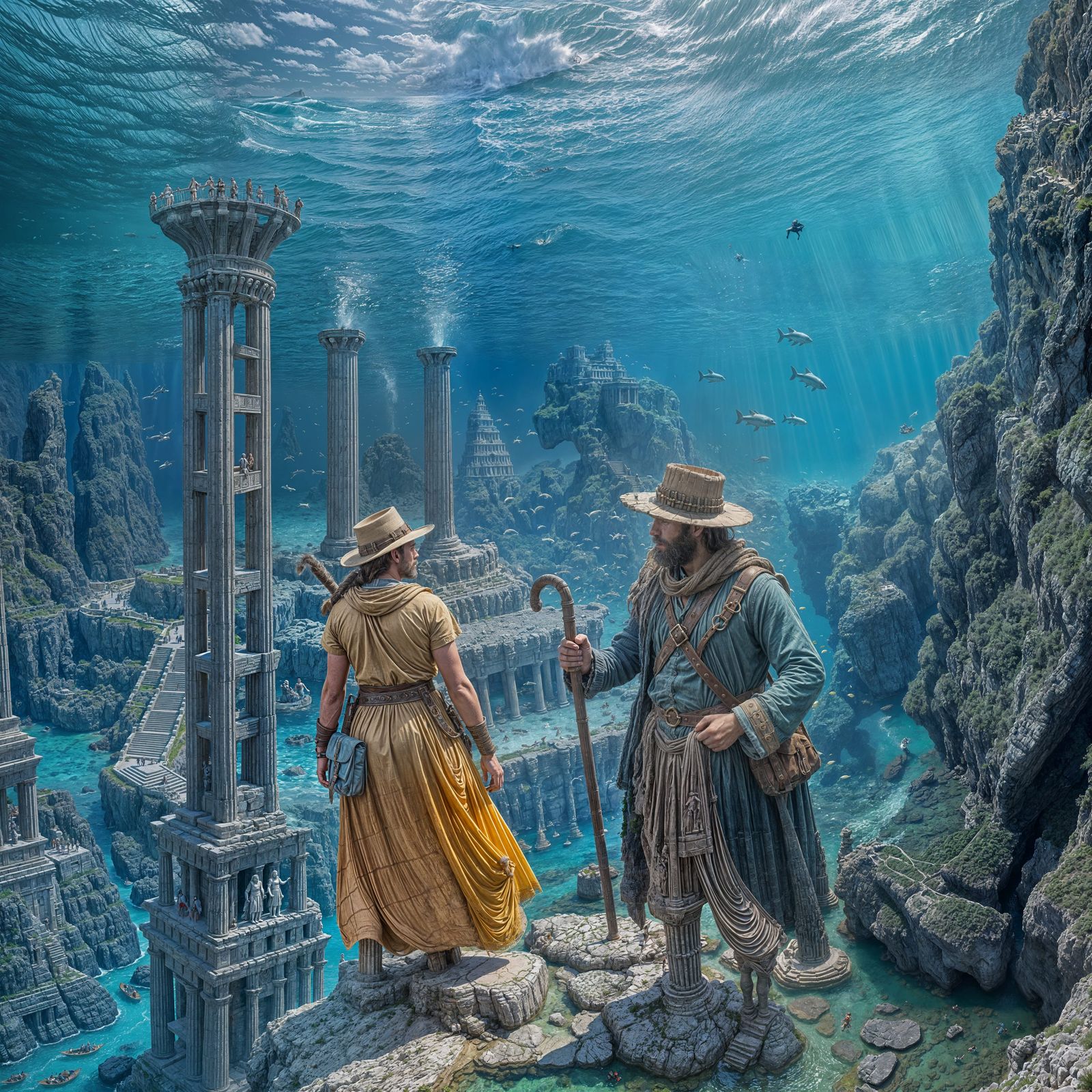 Atlantis Seekers: 1800s Explorers in Underwater City