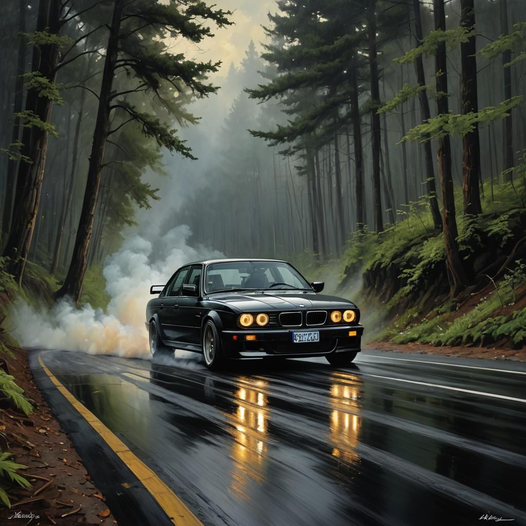 BMW M5 Burnout Under a Thunderous Sky