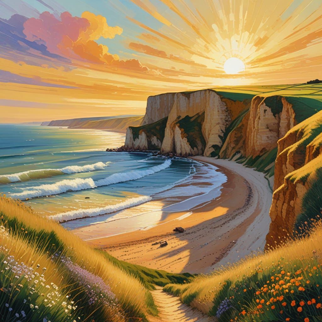 Serene Compton Bay Landscape in Neo-Impressionist Style