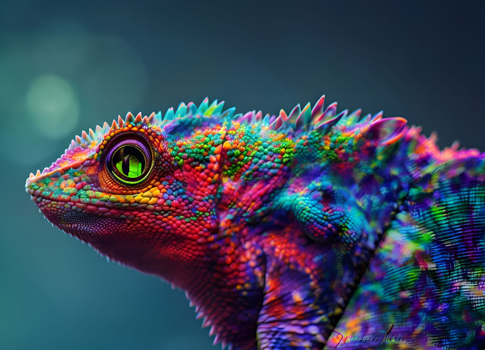 Fiery Night Chameleon: Surreal Glowing Reptile