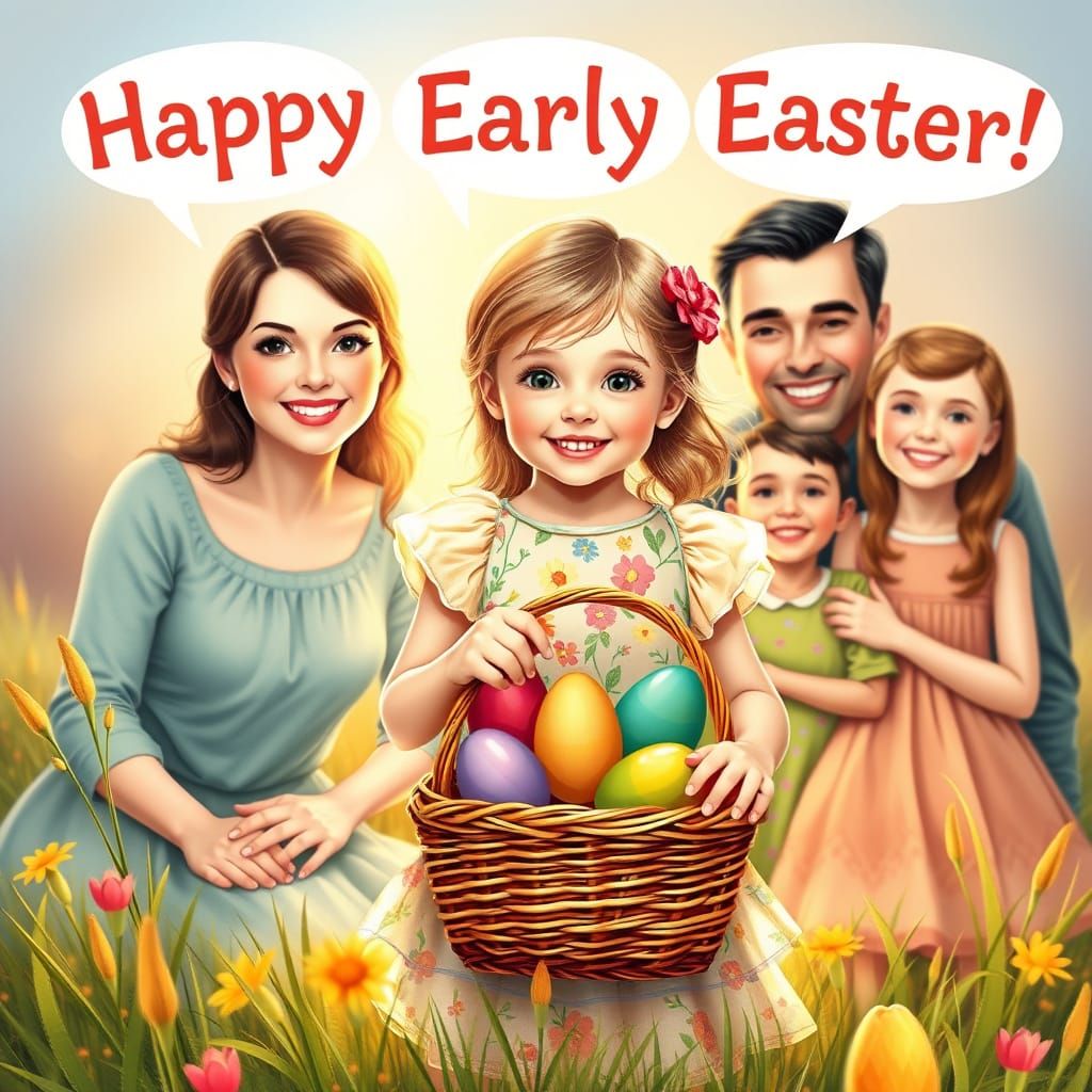 Whimsical Easter Family Portrait in Soft Dawn Light