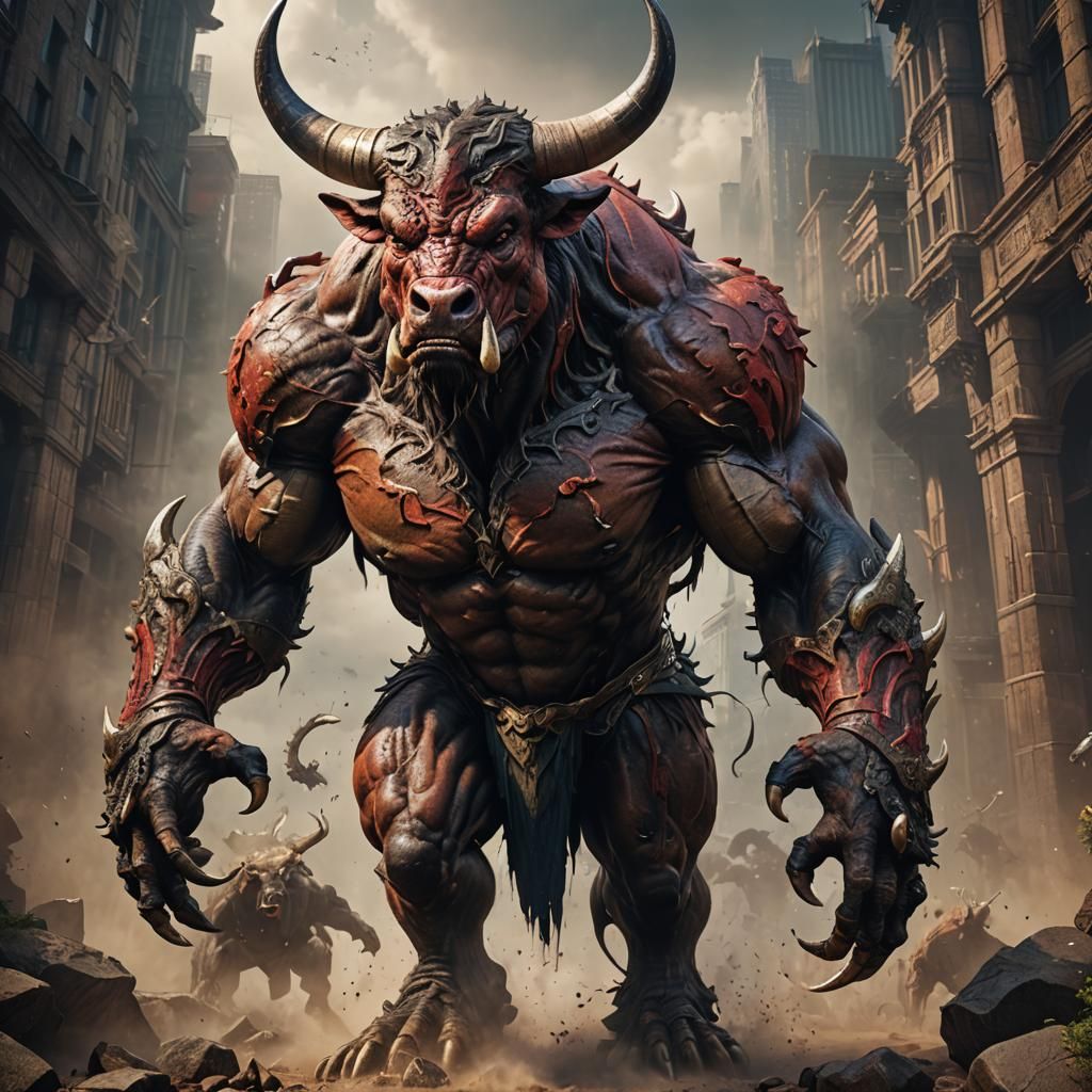 Humanoid Bull Monster in Hyperrealistic Digital Art